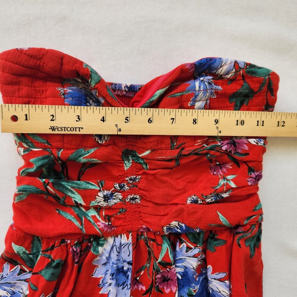 Band Of Gypsies BOG Collective Red Floral Strapless Jumpsuit Summer Boho Flowy - Picture 12 of 13